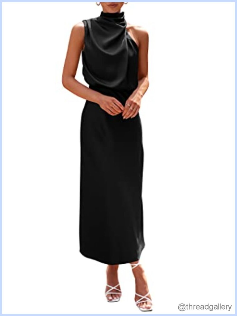 Satin Maxi Dress Mock Neck Sleeveless Cocktail Wedding Guest Summer Formal
